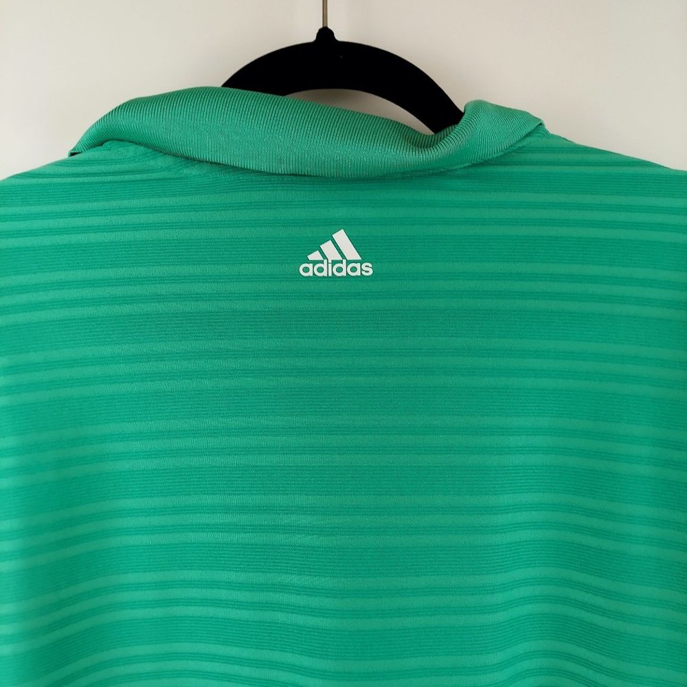 Adidas Golf Polo Shirt Men's Sz L Green Striped ClimaCool Kings Creek Logo - Picture 8 of 8
